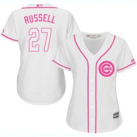 Chicago Cubs #27 Addison Russell White/Pink Fashion Womens Stitched MLB Jersey