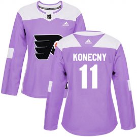 Adidas Philadelphia Flyers #11 Travis Konecny Purple Authentic Fights Cancer Womens Stitched NHL Jersey