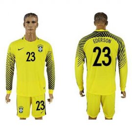 Brazil #23 Ederson Yellow Goalkeeper Long Sleeves Soccer Country Jersey