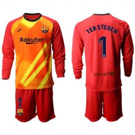 Barcelona #1 Ter Stegen Red Goalkeeper Long Sleeves Soccer Club Jersey
