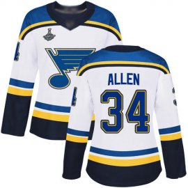 Adidas St. Louis Blues #34 Jake Allen White Road Authentic Stanley Cup Champions Womens Stitched NHL Jersey