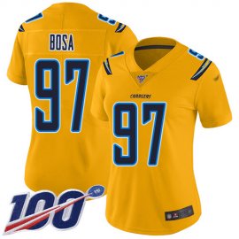Nike Los Angeles Chargers #97 Joey Bosa Gold Womens Stitched NFL Limited Inverted Legend 100th Season Jersey