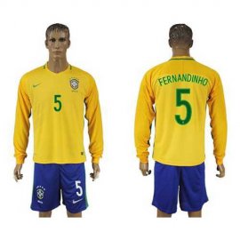 Brazil #5 Fernandinho Home Long Sleeves Soccer Country Jersey