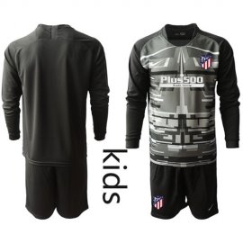 Atletico Madrid Blank Black Goalkeeper Long Sleeves Kid Soccer Club Jersey