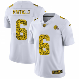 Cleveland Browns #6 Baker Mayfield Mens Nike Flocked Leopard Print Vapor Limited NFL Jersey White