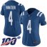 Nike Indianapolis Colts #4 Adam Vinatieri Royal Blue Team Color Womens Stitched NFL 100th Season Vapor Limited Jersey