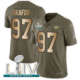 Nike Kansas City Chiefs #97 Alex Okafor Olive/Gold Super Bowl LIV 2020 Mens Stitched NFL Limited 2017 Salute To Service Jersey