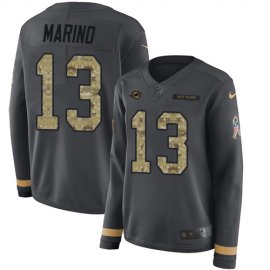 Nike Miami Dolphins #13 Dan Marino Anthracite Salute to Service Womens Stitched NFL Limited Therma Long Sleeve Jersey