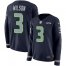 Nike Seattle Seahawks #3 Russell Wilson Steel Blue Team Color Womens Stitched NFL Limited Therma Long Sleeve Jersey