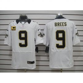 Nike New Orleans Saints #9 Drew Brees White With C Patch Mens Stitched NFL Elite Jersey