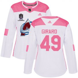 Adidas Colorado Avalanche #49 Samuel Girard White/Pink 2022 Stanley Cup Champions Authentic Fashion Womens Stitched NHL Jersey Womens