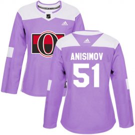 Adidas Ottawa Senators #51 Artem Anisimov Purple Authentic Fights Cancer Womens Stitched NHL Jersey