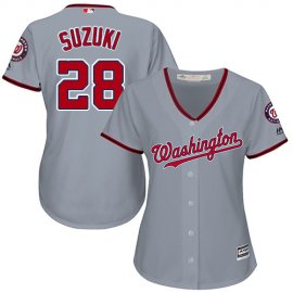 Washington Nationals #28 Kurt Suzuki Grey Road Womens Stitched MLB Jersey