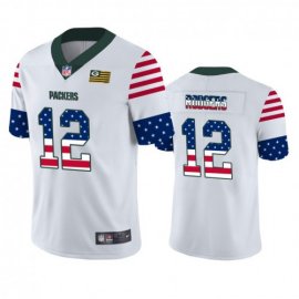 Green Bay Packers #12 Aaron Rodgers White Mens Nike Team Logo USA Flag Vapor Untouchable Limited NFL Jersey