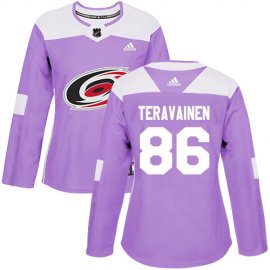 Adidas Carolina Hurricanes #86 Teuvo Teravainen Purple Authentic Fights Cancer Womens Stitched NHL Jersey