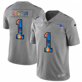 New England New England Patriots #1 Cam Newton Mens Nike Multi-Color 2020 NFL Crucial Catch NFL Jersey Greyheather