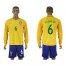 Brazil #6 Kasmirski Home Long Sleeves Soccer Country Jersey