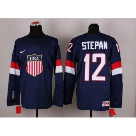 2014 Olympic Team USA #12 Derek Stepan Navy Blue Stitched NHL Jersey