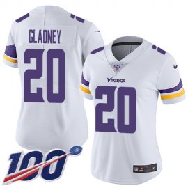 Nike Minnesota Vikings #20 Jeff Gladney White Womens Stitched NFL 100th Season Vapor Untouchable Limited Jersey