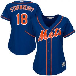 New York Mets #18 Darryl Strawberry Blue Alternate Womens Stitched MLB Jersey