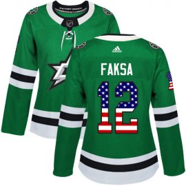 Adidas Dallas Stars #12 Radek Faksa Green Home Authentic USA Flag Womens Stitched NHL Jersey