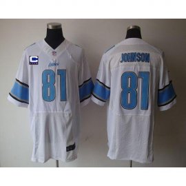 Nike Detroit Lions #81 Calvin Johnson White With C Patch Mens Stitched NFL Elite Jersey