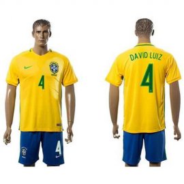Brazil #4 David Luiz Home Soccer Country Jersey