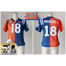 Nike Indianapolis Colts #18 Peyton Manning Orange/Blue Super Bowl XLI & Super Bowl 50 Womens Stitched NFL Elite Split Denver Broncos Jersey