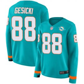 Nike Miami Dolphins #88 Mike Gesicki Aqua Green Team Color Womens Stitched NFL Limited Therma Long Sleeve Jersey