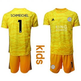 Leicester City #1 Schmeichel Yellow Goalkeeper Kid Soccer Club Jersey