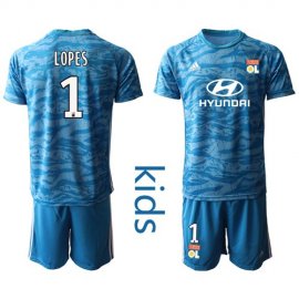 Lyon #1 Lopes Blue Goalkeeper Kid Soccer Club Jersey