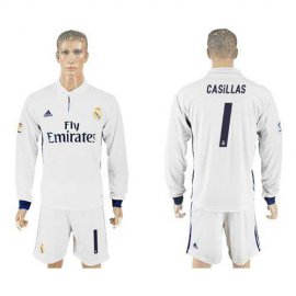 Real Madrid #1 Casillas White Home Long Sleeve Soccer Club Jersey
