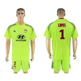 Lyon #1 Lopes Shiny Green Goalkeeper Soccer Club Jersey