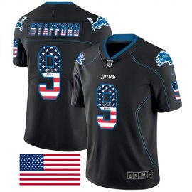 Nike Detroit Lions #9 Matthew Stafford Black Mens Stitched NFL Limited Rush USA Flag Jersey