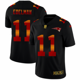 New England New England Patriots #11 Julian Edelman Mens Black Nike Red Orange Stripe Vapor Limited NFL Jersey