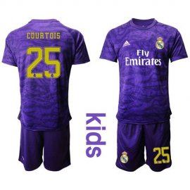 Real Madrid #25 Courtois Blue Goalkeeper Long Sleeves Kid Soccer Club Jersey