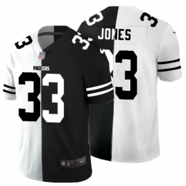 Green Bay Packers #33 Aaron Jones Mens Black V White Peace Split Nike Vapor Untouchable Limited NFL Jersey
