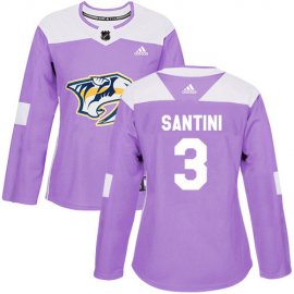 Adidas Nashville Predators #3 Steven Santini Purple Authentic Fights Cancer Womens Stitched NHL Jersey