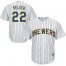 Milwaukee Brewers #22 Christian Yelich White Strip Cool Base Stitched Youth MLB Jersey