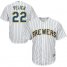 Milwaukee Brewers #22 Christian Yelich White Strip Cool Base Stitched Youth MLB Jersey