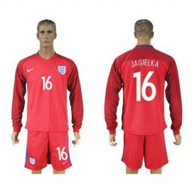 England #16 Jagielka Away Long Sleeves Soccer Country Jersey