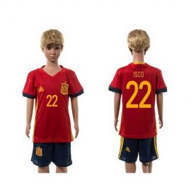 Spain #22 Isco Red Home Kid Soccer Country Jersey