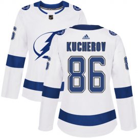 Adidas Tampa Bay Lightning #86 Nikita Kucherov White Road Authentic Womens Stitched NHL Jersey