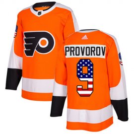 Adidas Philadelphia Flyers #9 Ivan Provorov Orange Home Authentic USA Flag Stitched NHL Jersey