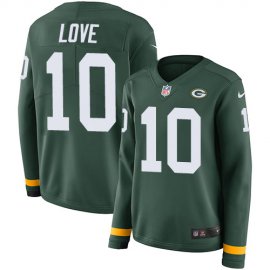 Nike Green Bay Packers #10 Jordan Love Green Team Color Womens Stitched NFL Limited Therma Long Sleeve Jersey