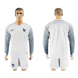 France Blank White Goalkeeper Long Sleeves Soccer Country Jersey