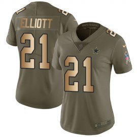 Nike Dallas Cowboys #21 Ezekiel Elliott Olive/Gold Womens Stitched NFL Limited 2017 Salute to Service Jersey