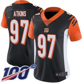 Nike Cincinnati Bengals #97 Geno Atkins Black Team Color Womens Stitched NFL 100th Season Vapor Limited Jersey