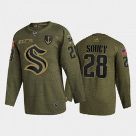 Seattle Seattle Kraken #28 Carson Soucy Mens Adidas Veterans Day 2022 Military Appreciation NHL Jersey – Olive Mens