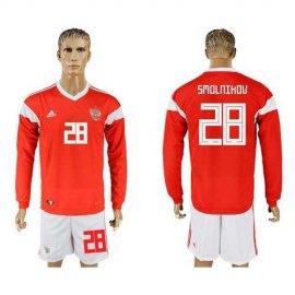 Russia #28 Smolnikov Red Home Long Sleeves Soccer Country Jersey